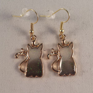 Gold Black Cat Drop Dangle Earrings New Mystical Black Hypoallergenic Hooks